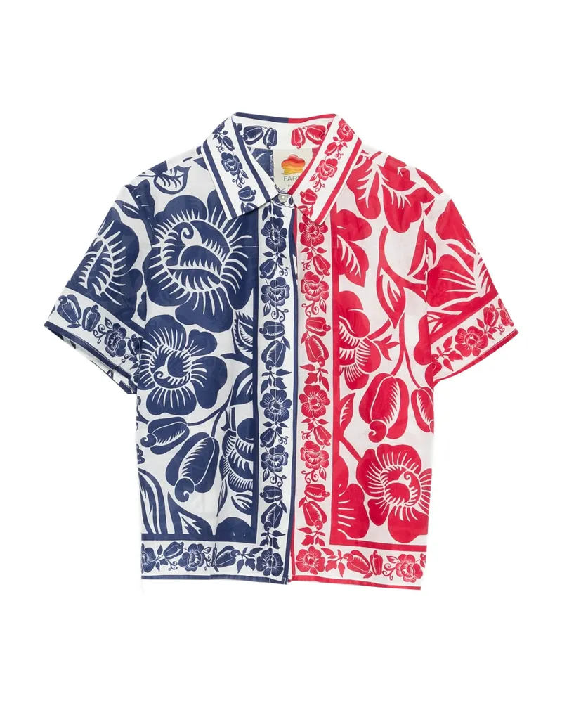 FARM Rio Floral-print Short-sleeve Shirt Blue