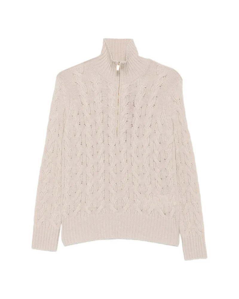 Max Mara Cable-knit Quarter-zip Sweater Neutrals