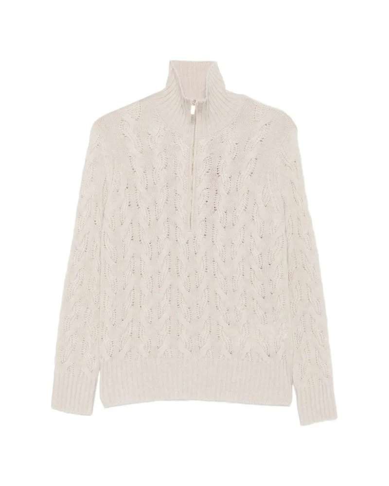 Max Mara Cable-knit Quarter-zip Sweater Neutrals