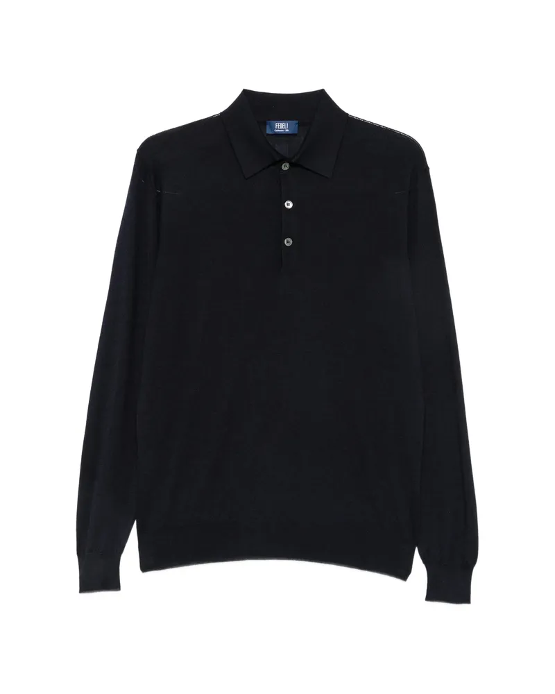 Fedeli Long-sleeve Polo Shirt Blue