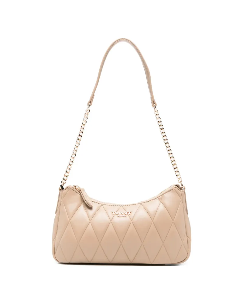 Twin-Set Quilted Chain Shoulder Bag Neutrals