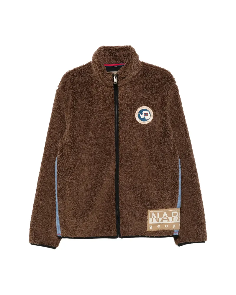 Napapijri Fleece-texture Logo-patch Jacket Brown