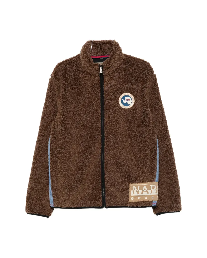 Napapijri Fleece-texture Logo-patch Jacket Brown