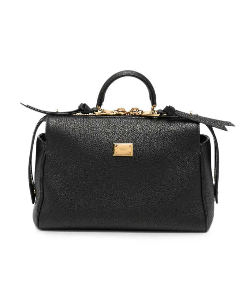 Dolce & Gabbana Logo-plaque Pebbled Tote Bag Black