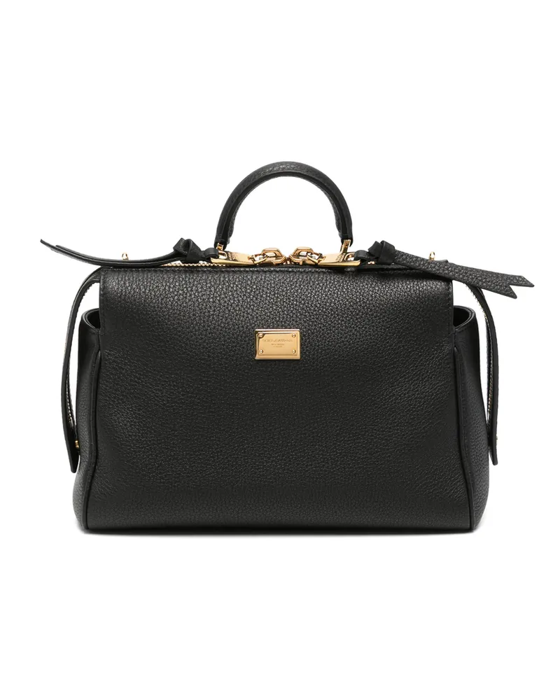 Dolce & Gabbana Logo-plaque Pebbled Tote Bag Black