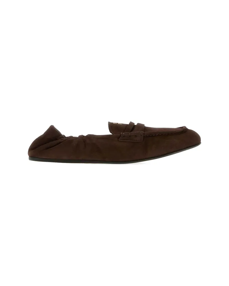 Miu Miu Ruches Suede Loafers Brown