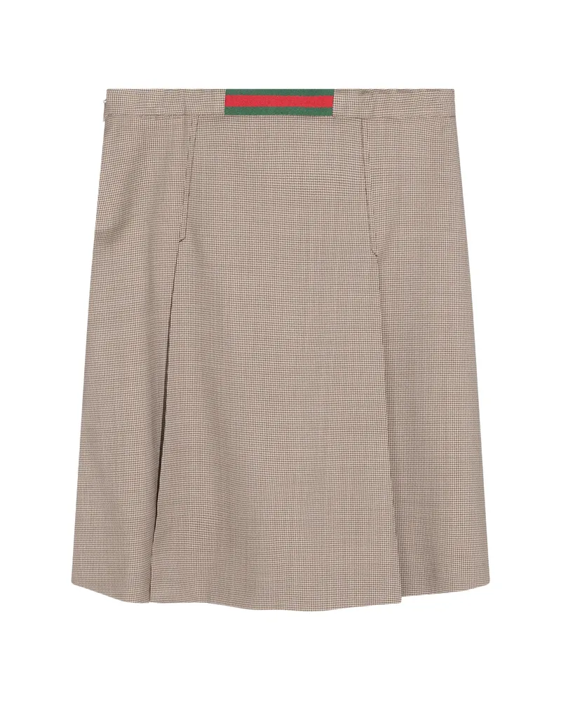 Gucci Web-stripe Pleated Skirt Neutrals
