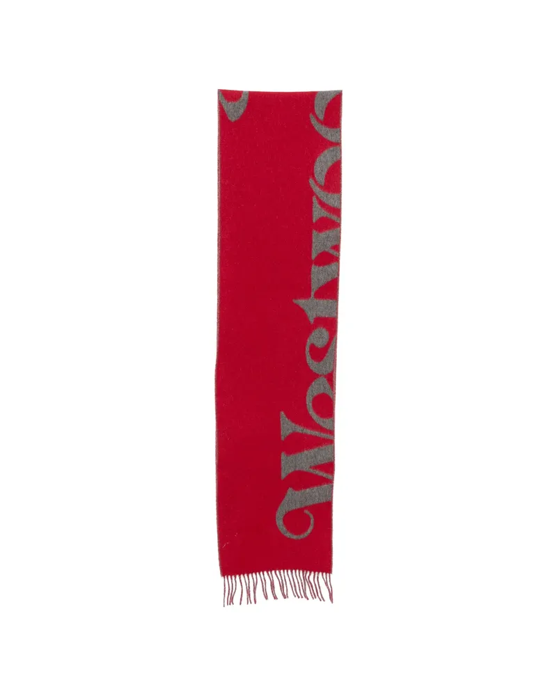 Vivienne Westwood Logo-intarsia Fringed Scarf Red