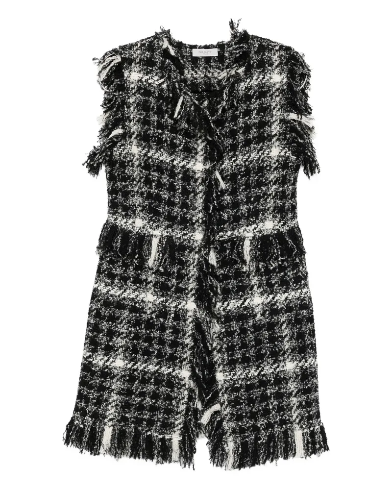 Charlott Fringed Tweed Coat Black