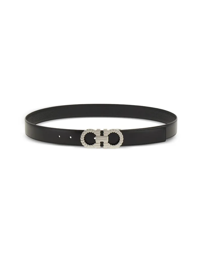 Ferragamo Topstitched Gancini Buckle Belt Black