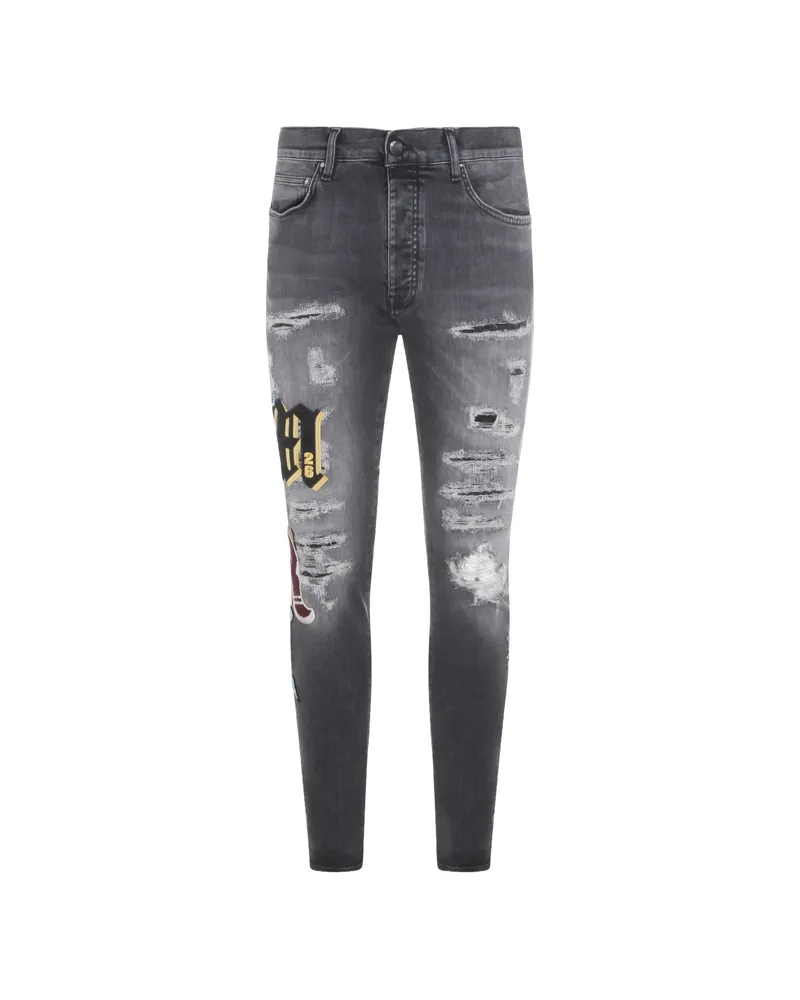 Amiri Ripped Patch Skinny Jeans Grey