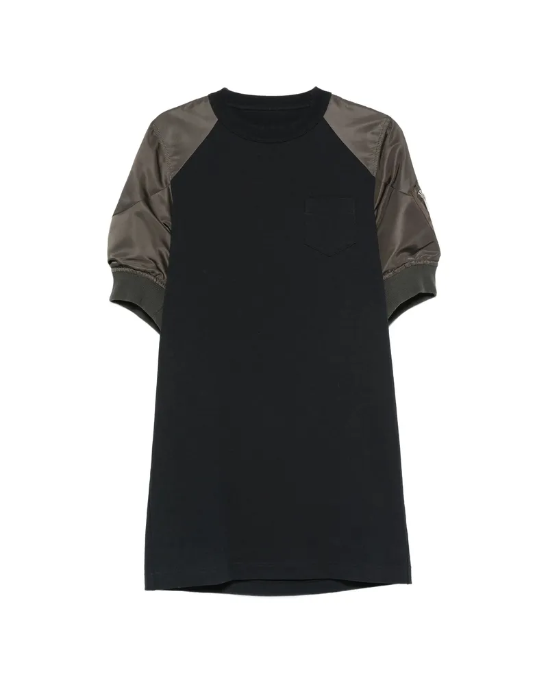 Sacai Panelled Puff-sleeve Mini T-shirt Dress Black