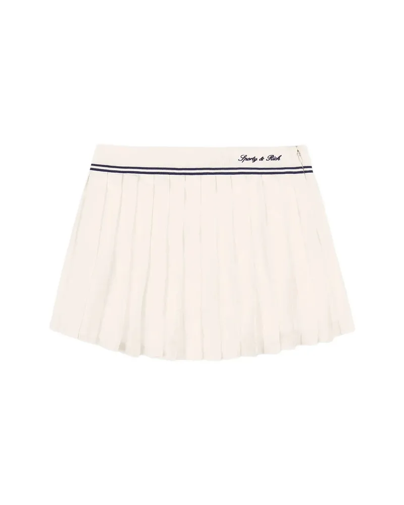 SPORTY & RICH Serif Pleated Logo-embroidered Mini Skirt Neutrals