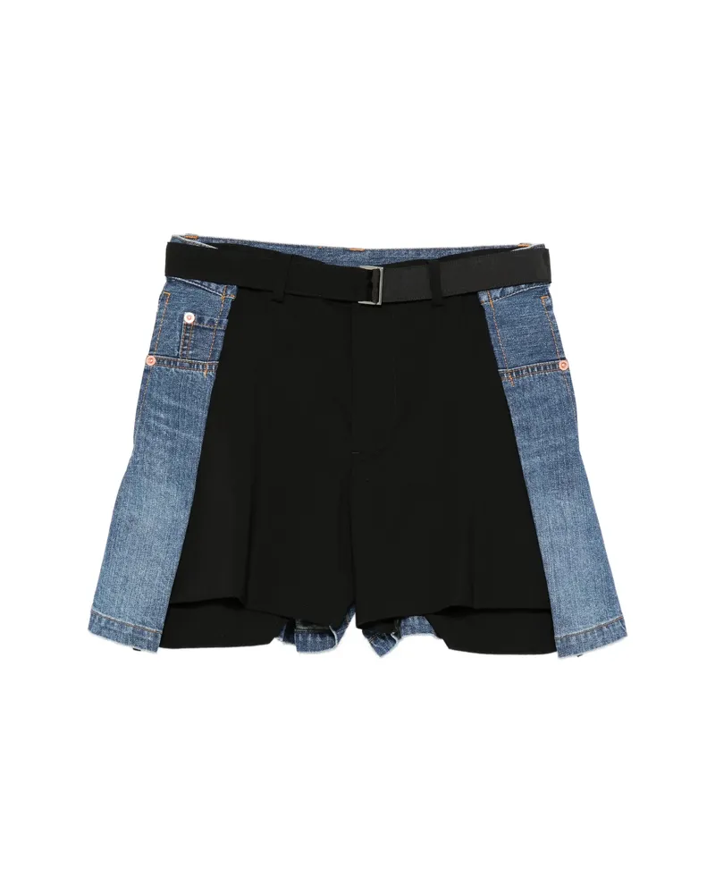 Sacai Denim-panel Shorts Black