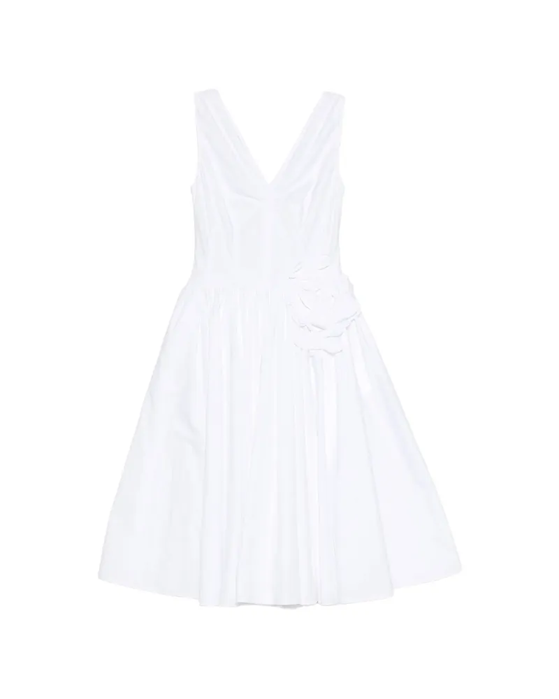 Prada V-neck Floral Midi Dress White