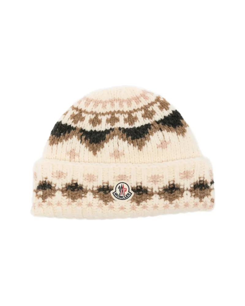 Moncler Fair Isle-knit Beanie Hat Neutrals