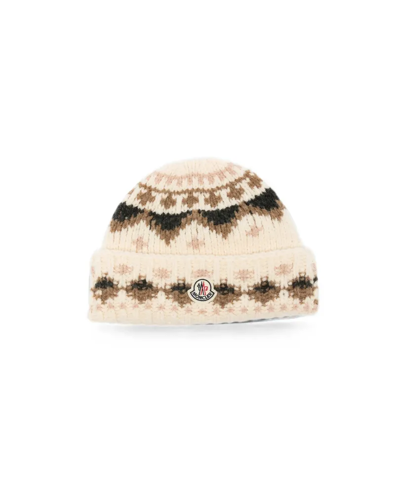 Moncler Fair Isle-knit Beanie Hat Neutrals