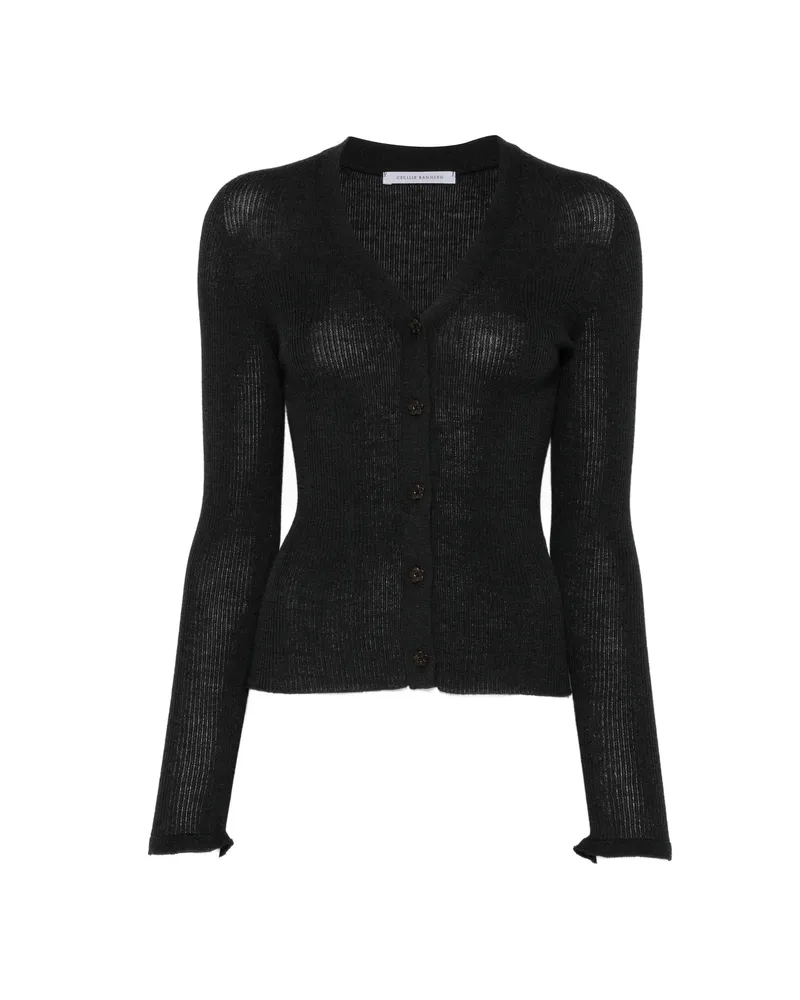 Cecilie Bahnsen Ribbed-knit V-neck Cardigan Black