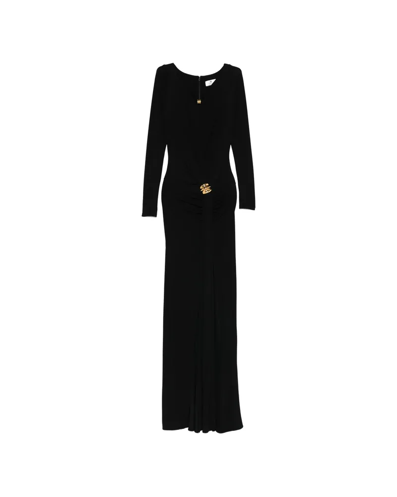 Elisabetta Franchi Gold-tone Brooch Maxi Dress Black