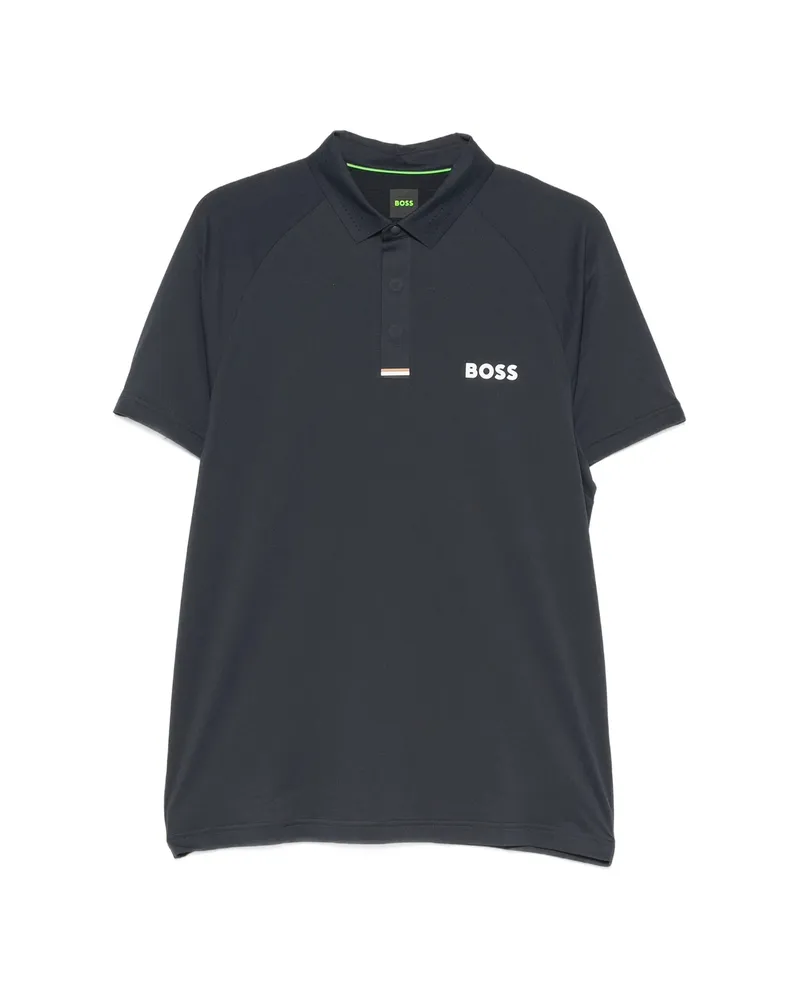 HUGO BOSS Logo-print Raglan-sleeve Polo Shirt Blue