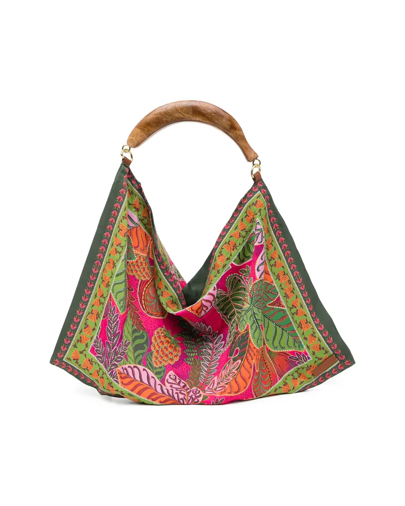 FARM Rio Wooden Handle Print Tote Bag Green