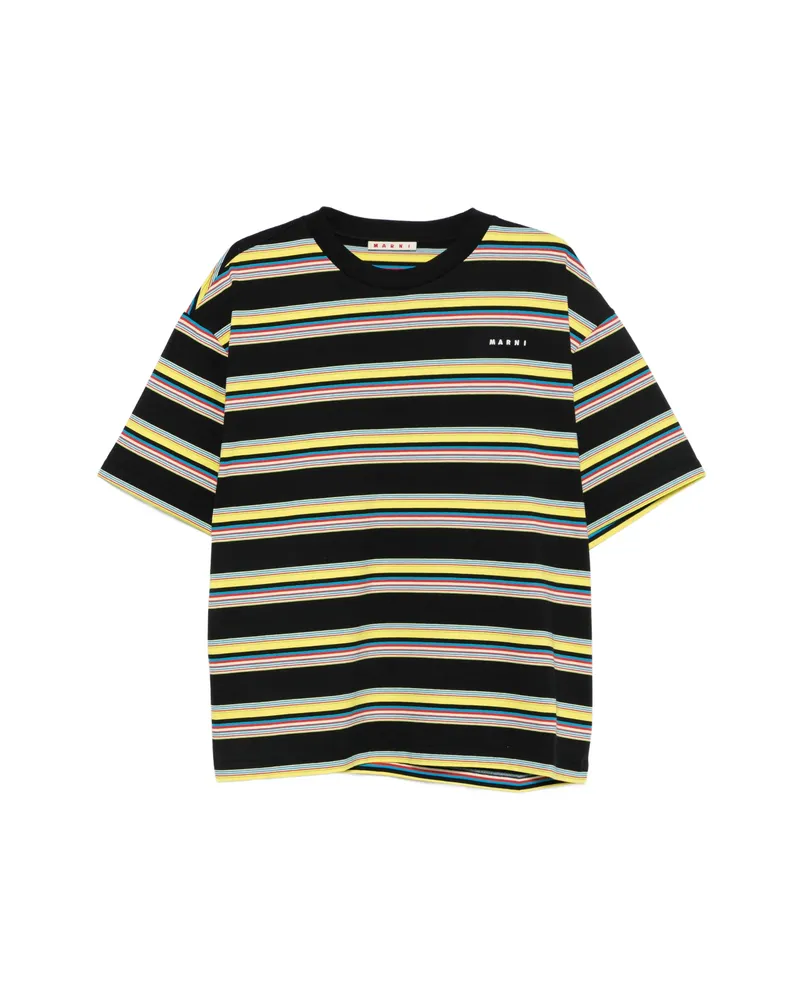 Marni Striped Logo-print Cotton T-shirt Black