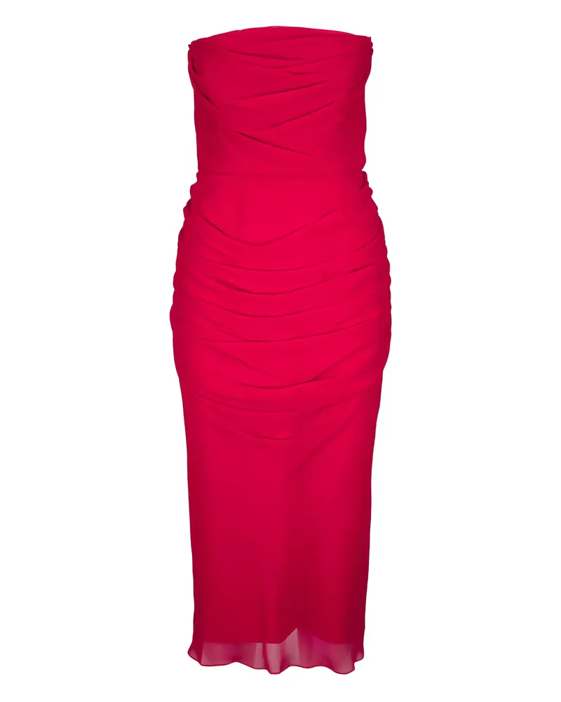 Carolina Herrera New York Strapless Draped Midi Dress Red
