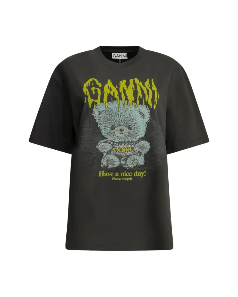 Ganni HEAVY COTTON JERSEY FOREST TEDDY Black