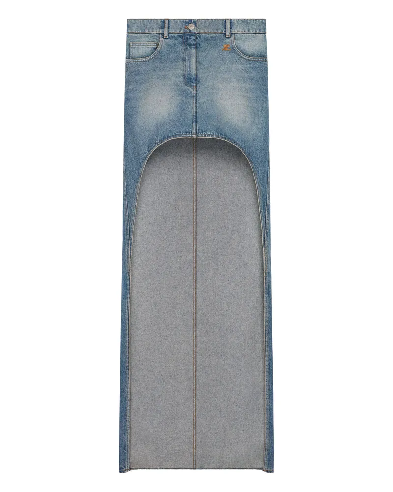 Courrèges Cut-out Button-fastening Long Skirt Blue