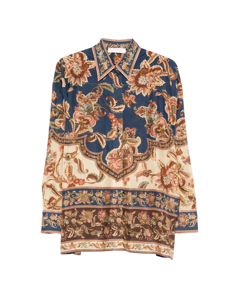 Zimmermann Aster Floral-print Silk Shirt Brown