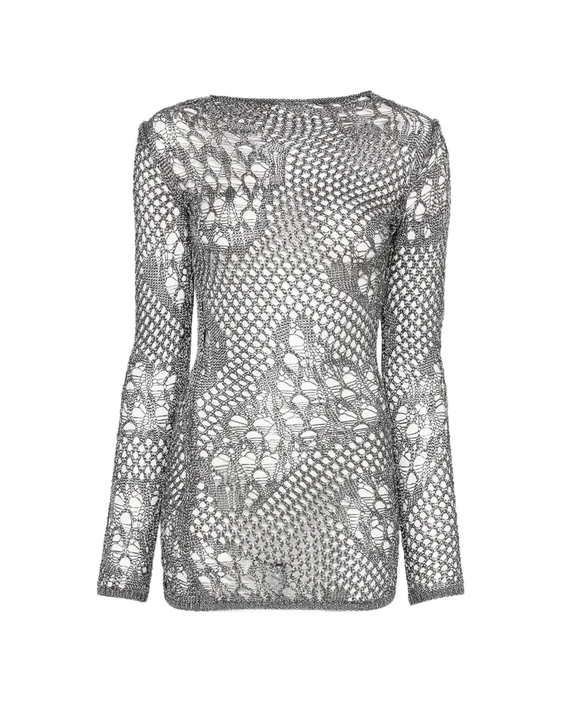 Dondup Distressed Open-knit Mini Dress Grey