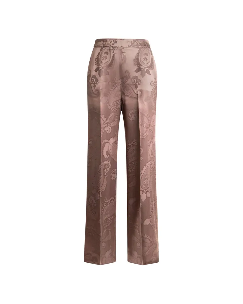 Etro Jacquard Trousers With Floral Paisley Motif Brown