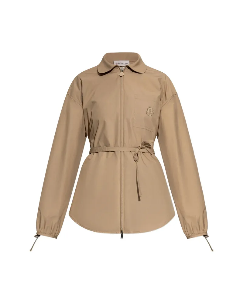 Moncler Tie Waist Logo Jacket Neutrals
