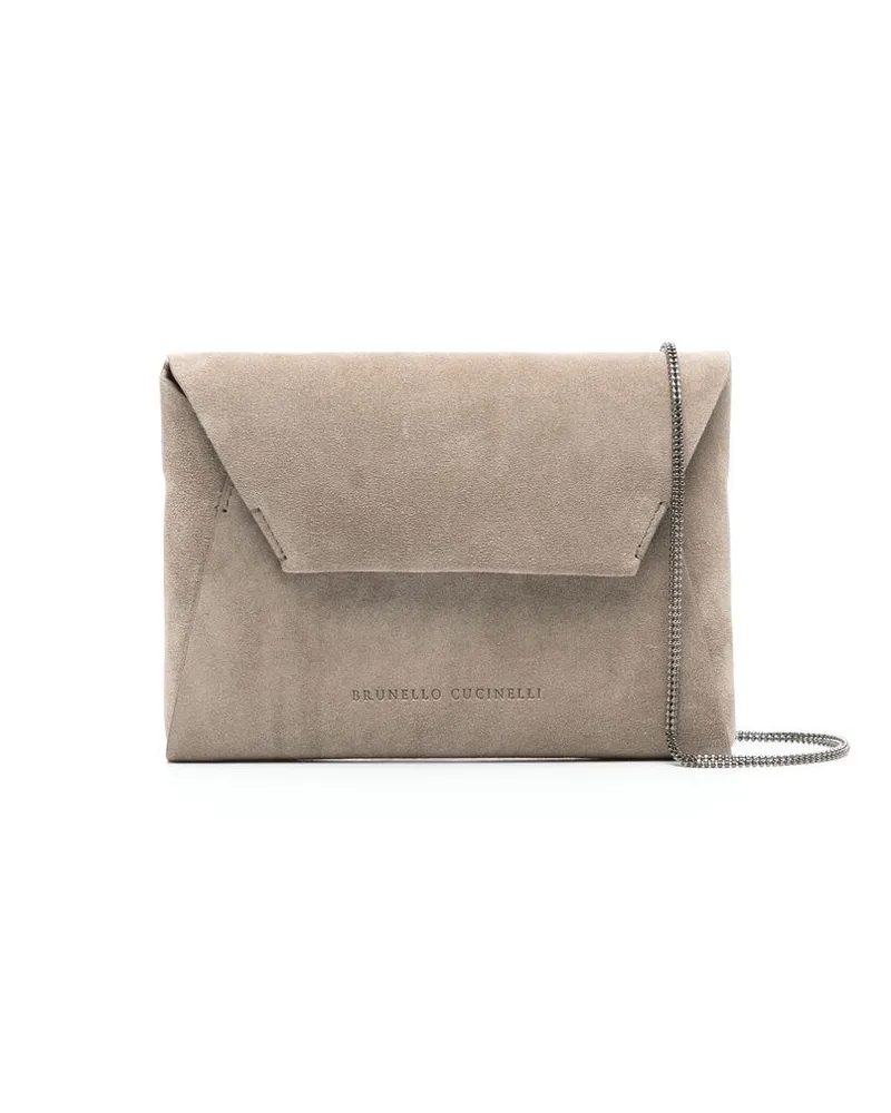 Brunello Cucinelli Suede Clutch Bag Grey