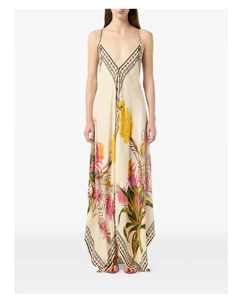 Blumarine Floral Print V-neck Dress Neutrals