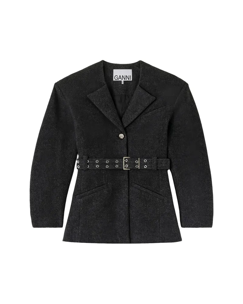 Ganni Belted Wool Jacket Grey