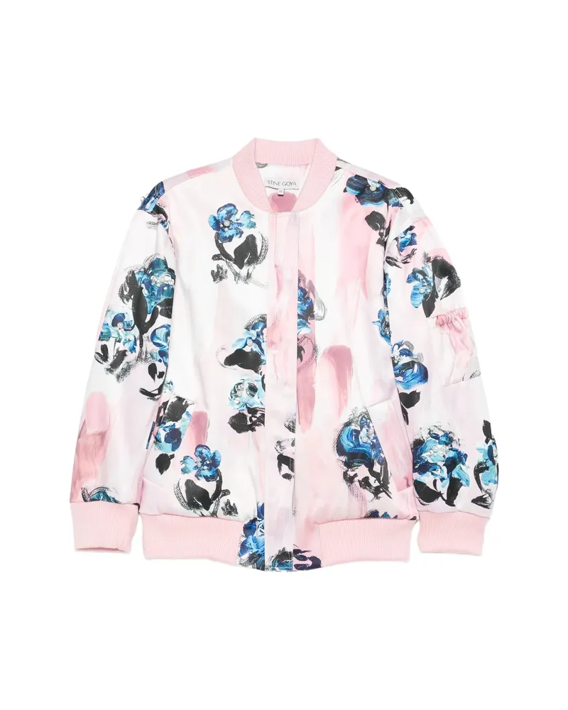 Stine Goya Floral-print Faux-pearl Bomber Jacket Pink