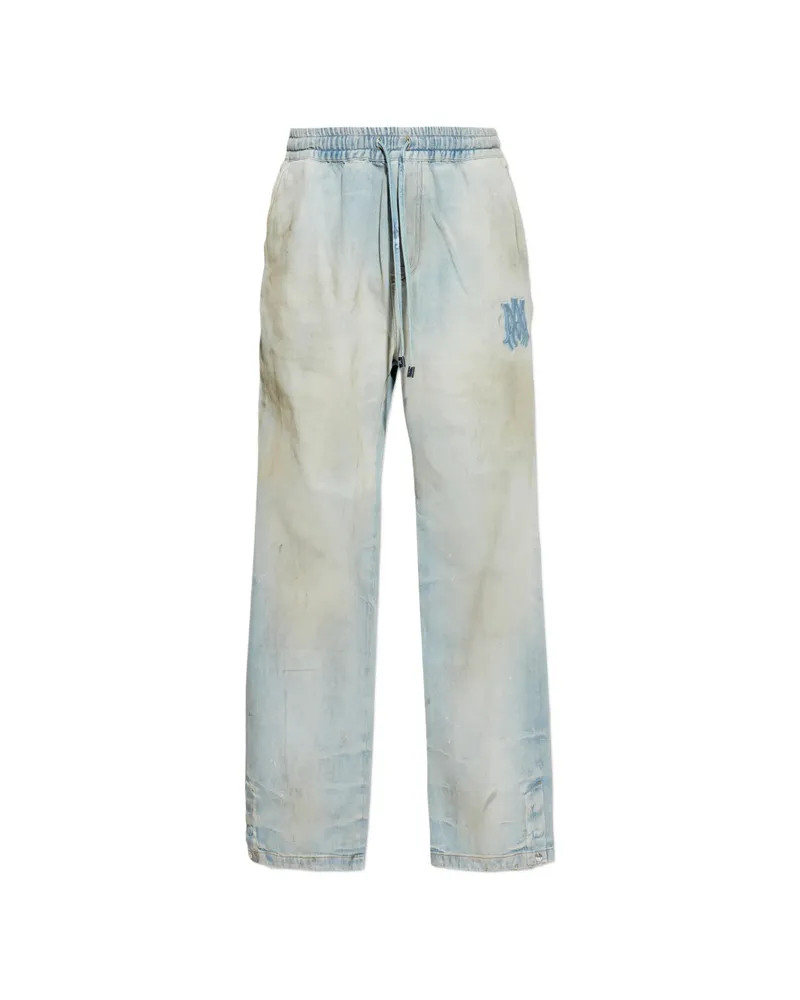 Amiri Drawstring Appliqué Wide-leg Jeans Blue