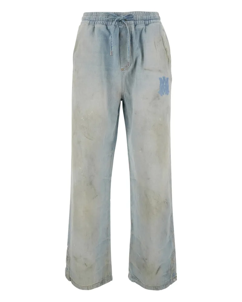 Amiri Drawstring Appliqué Wide-leg Jeans Blue