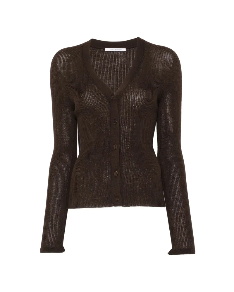 Cecilie Bahnsen Ribbed V-neck Cardigan Brown