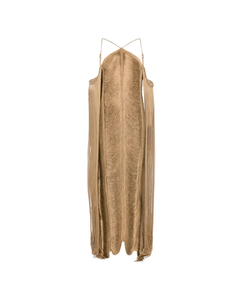 BLESS Pelta Fringed Halterneck Dress Neutrals