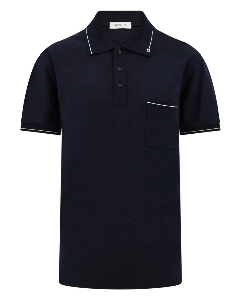 Ferragamo Gancini Pocket Trim Polo Shirt Blue