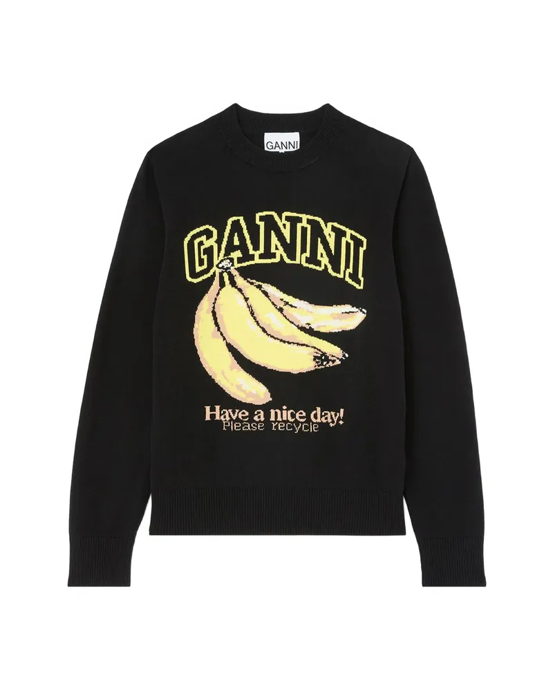 Ganni Banana-motif Intarsia-knit Sweater Black