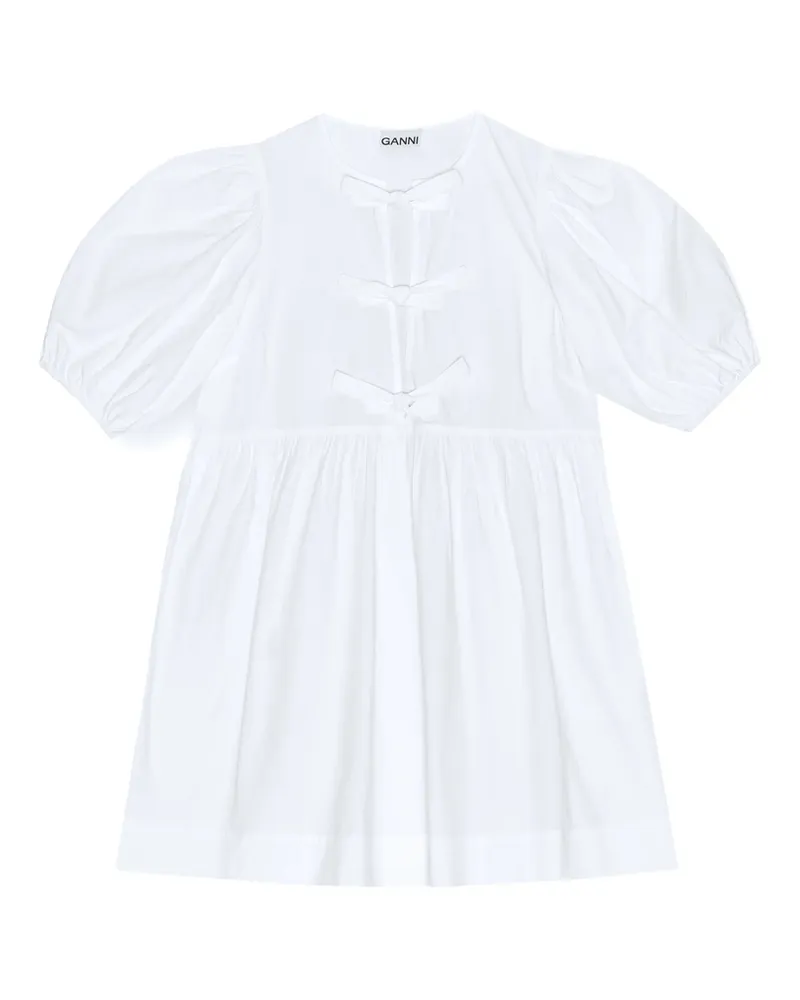 Ganni Cotton Poplin Tie String Mini Dress White