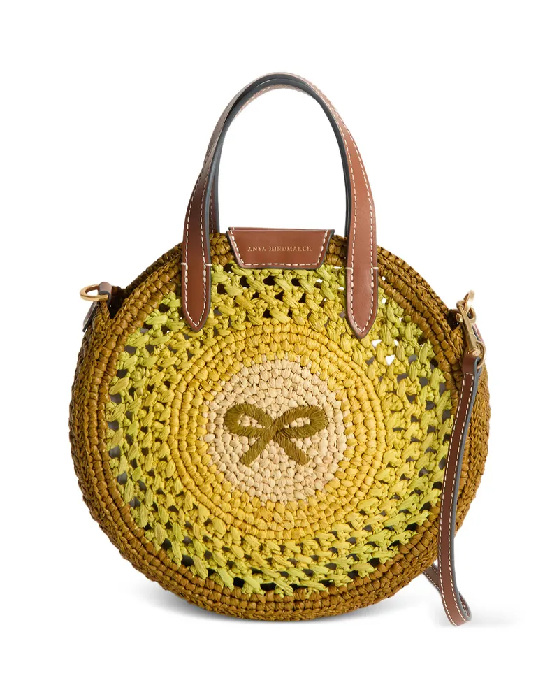 Anya Hindmarch Round Bow-detail Raffia Tote Bag Yellow
