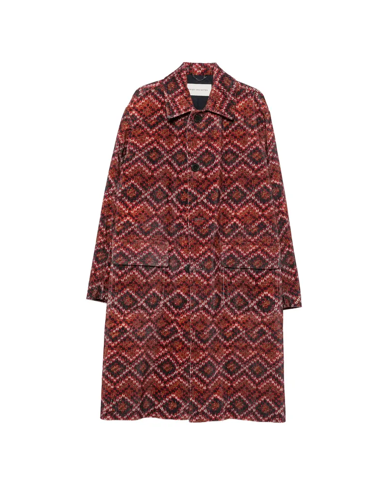 Dries van Noten Geometric-print Corduroy Coat Red