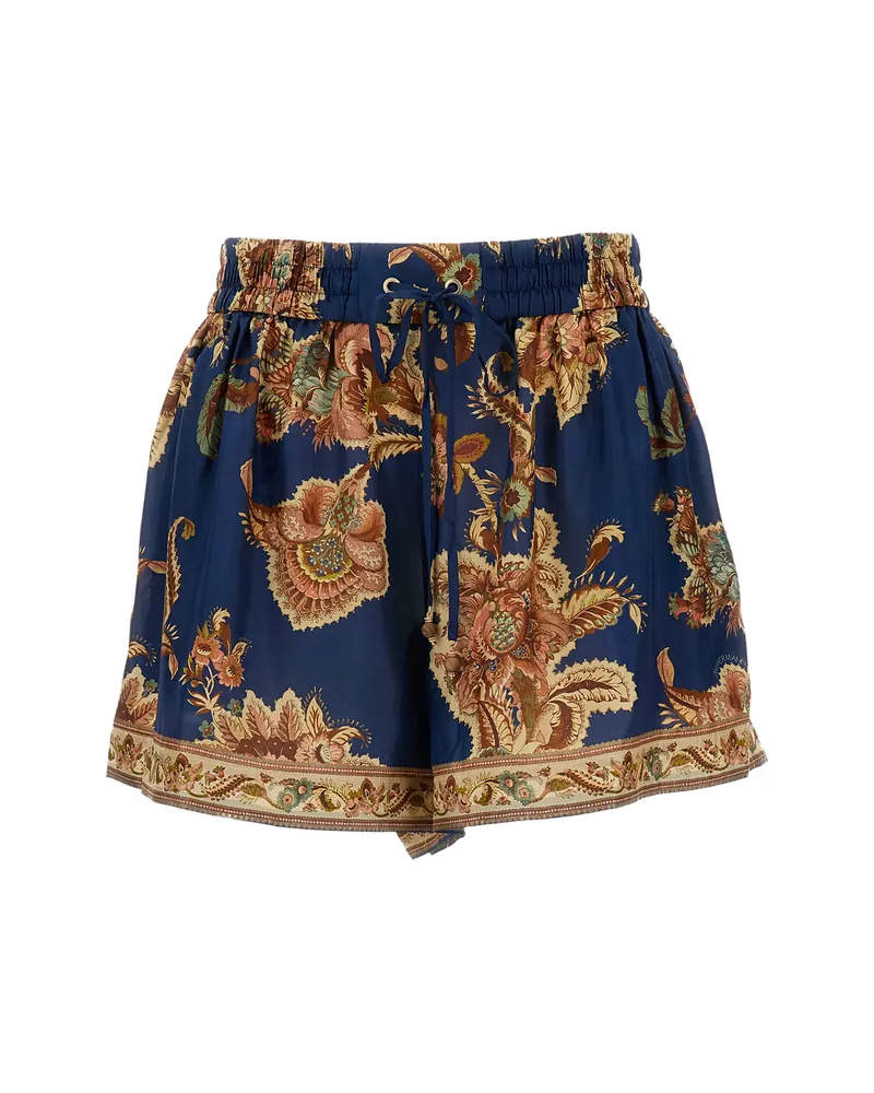 Zimmermann Aster Printed Silk Shorts Blue