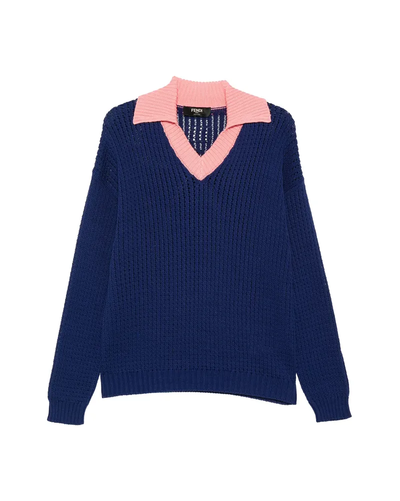Fendi V-neck Collared Sweater Blue