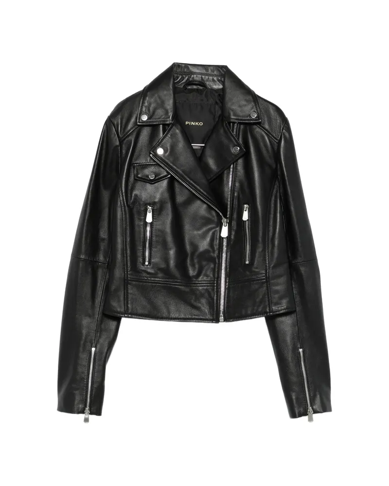 Pinko Zip Leather Jacket Black
