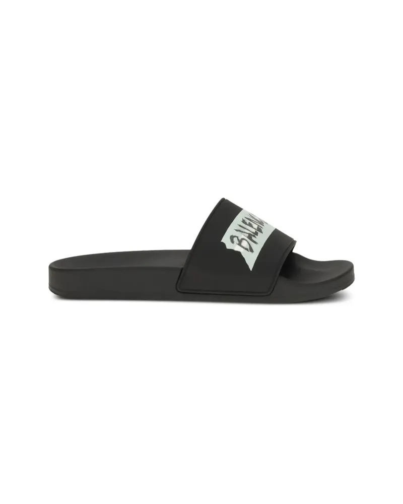 Balenciaga Logo Pool Slide Black